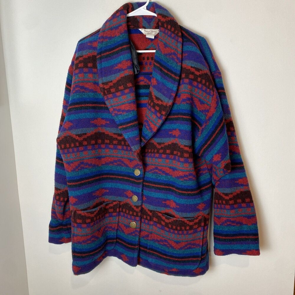 Vintage Aztec Tribal Chief Joseph Wool Indian Head Button blanket Jacket coat